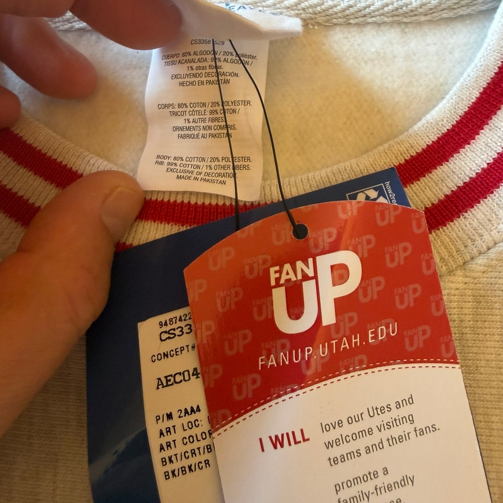 NWT Champion Reverse Weave Utah Utes Crewneck L Oatmeal Striped Collar Trim - Picture 3 of 8